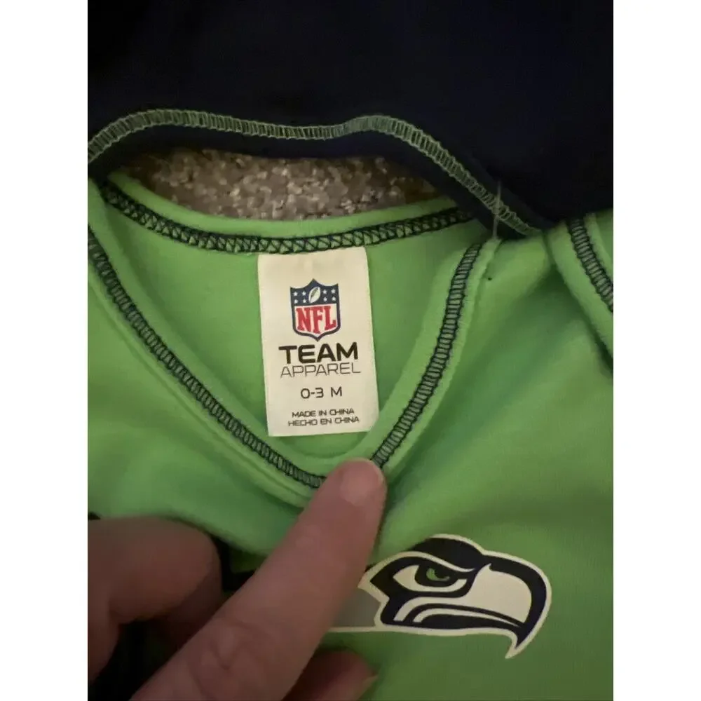 2-Infant NFL Licensed Seattle Seahawks Bodysuit Size 0-3mo Blue & Green NWT